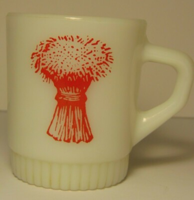 Vintage Made in USA Anchor Hocking Fire King Mug Werner Bros Farm Straw Bushel