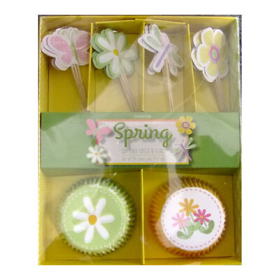 Eddingtons Gänseblümchen/Frühling/Blumen Cupcake Hüllen/Halter & Flaggen-Set mit 24 