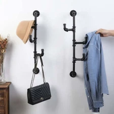 25-inch Black Metal Wall Hanging Hat and Coat Rack with 3 Adjustable Arm Hooks