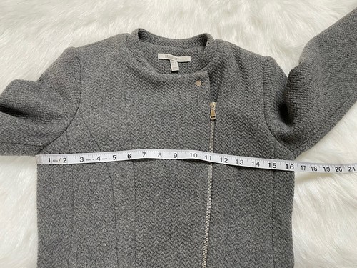 Zara Moto Jacket Tweed Grey Herringbone Zipper Wool Thick Asymmetrical Size S - 第 5/8 張圖片