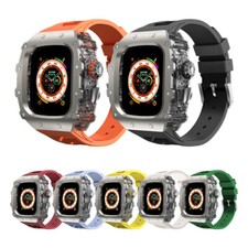 Titanium Cover Crystal Frame Case Silicone Band for Apple Watch Ultra2 9 8 7 6