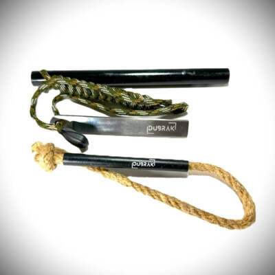 Dubrak Heavy-Duty 6'' x 1/2'' Ferro Rod Fire Starter + Tinder Rope for Camping