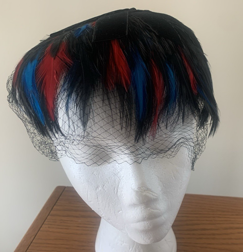 Vintage Multicolors Feathers/Netting Fascinator Headpiece Hat