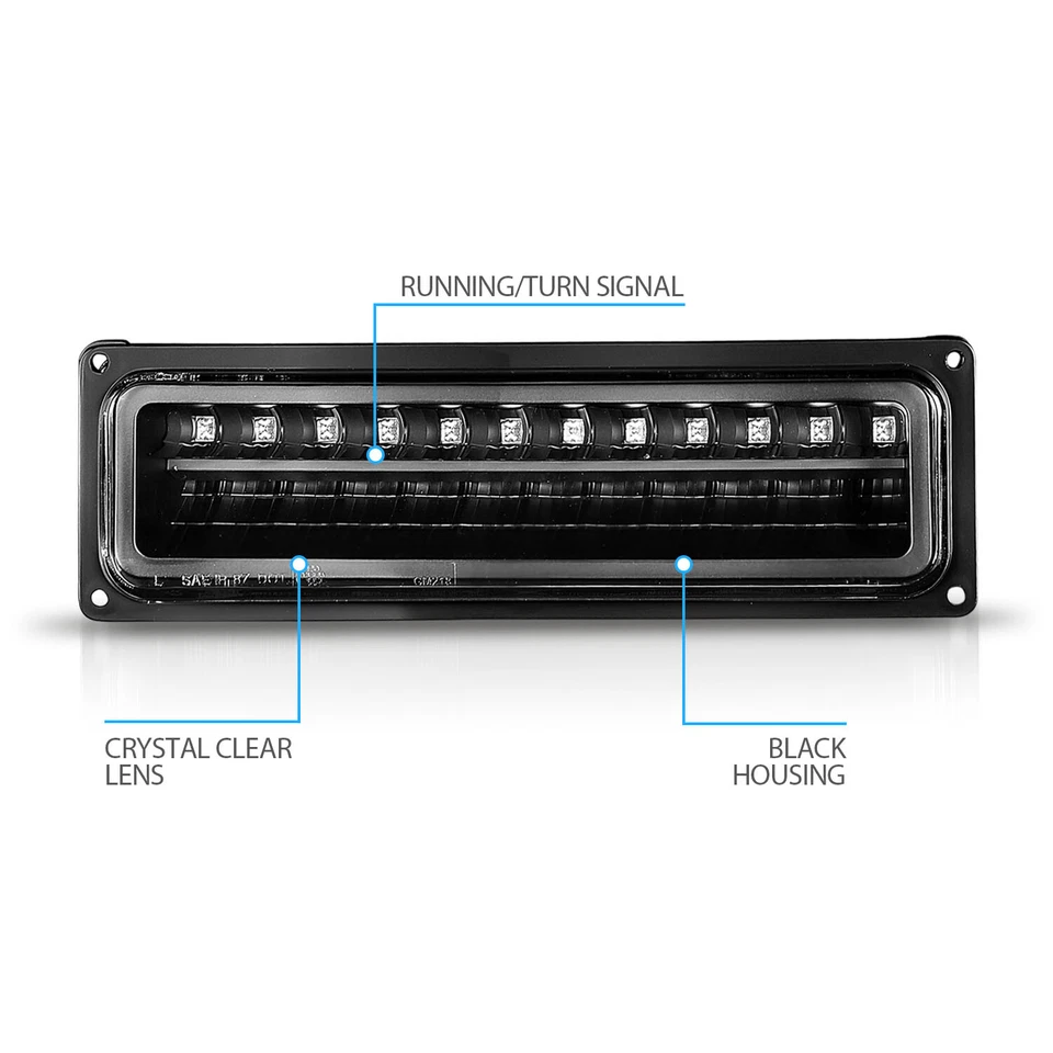 Par de luces de parachoques LED negras para 94-99 Chevy GMC C10 C/K Yukon Tahoe Suburban Foto 4 de 4