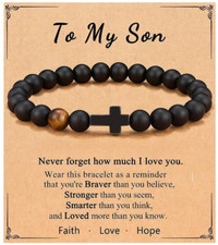 Bracelet To My Son Bracelet Black With Cross And Heartfelt Message Gift For Son