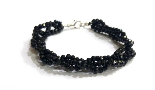 Natural Black Spinel 2-3MM Faceted Gemstone Beads 3 Strand Layered Bracelet 6-8" - Picture 6 of 12