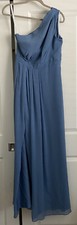 DAVIDS BRIDAL One-Shoulder Chiffon Formal Maxi Dress Size 8 Blue
