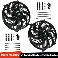 2PCS 14" Universal Slim Fan Push Pull Electric Radiator Cooling 12V Mount Kit
