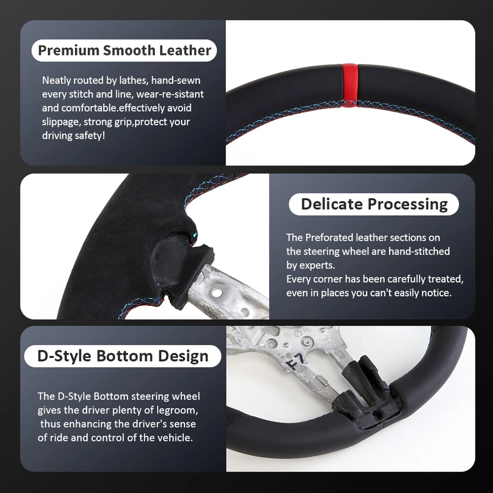 Volante redondo de cuero completo para BMW M2 M3 M4 F30 F20 F22 F25 F80 F36 X5 X6 Foto 4 de 4