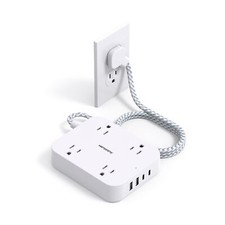 Flat Plug Extension Cord, 5ft Power Strip with 4 USB Ports 2 USB C , 4 Widely...