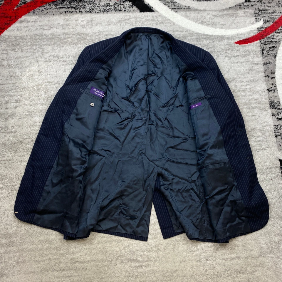 Blazer Abrigo Chaqueta Polo Ralph Lauren Etiqueta Púrpura 44 Largo Azul Inglaterra Lana Hombres Foto 4 de 4