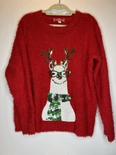 33 Degrees Llama Sequin Ugly Christmas Sweater Medium 