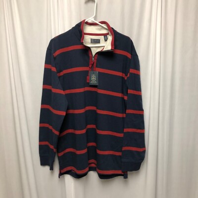 Arrow Sweatshirt Mens Size Medium Navy Blue Red Stripe Partial Zip Pullover NEW