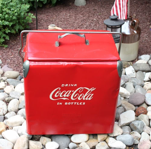 Vintage Drink Coca Cola Metal Cooler Icebox Action Mfg 1950's Large 16”x17”x12”
