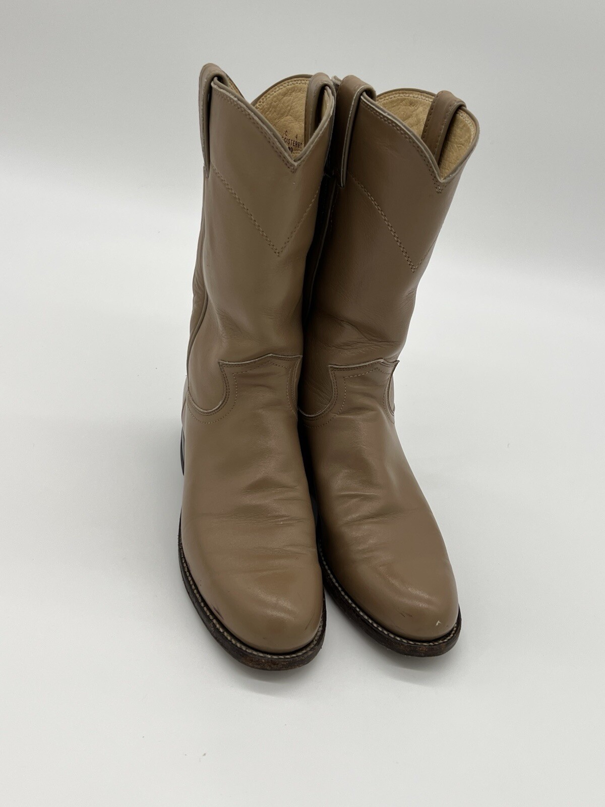 Vintage Justin L3516 Womens Size 5.5B Tan Roper Boots Tan Leather Made In USA.