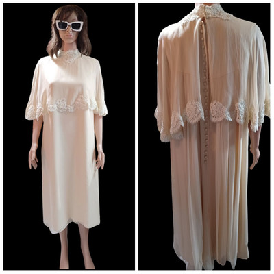 True VTG Mid-century 1960s Ivory Chiffon Lace Dress Matching Capelet Mod  Unique | eBay