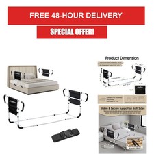 Adjustable Double Bed Rail for Seniors, Fall Prevention, Metal Safety Rail