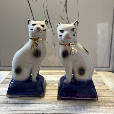 Antike Keramik Katze Porzellan Figur x 2