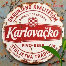 [2D Flat] Vintage Karlovac Croatian Beer Sign - Tin Metal Signs Rustic Aluminum 