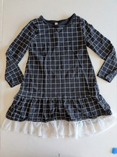 Tea Collection Grid Print Tulle Ruffle Hem Dress Size 5