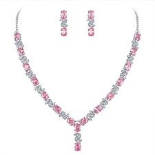 Women's Silver-tone Cubic Zirconia Oval Shape Leaf Necklace Earrings Set For ...