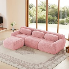 L-Shaped Plush Boneless Sofa w/Ottoman   No Assembly, Anti-Slip, Throw Pillows