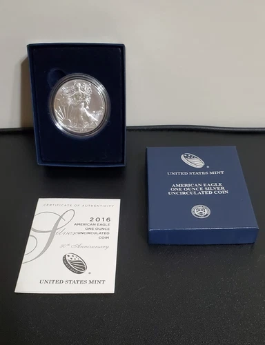 2016 W Burnished Silver Eagle OGP & COA Edge Lettering