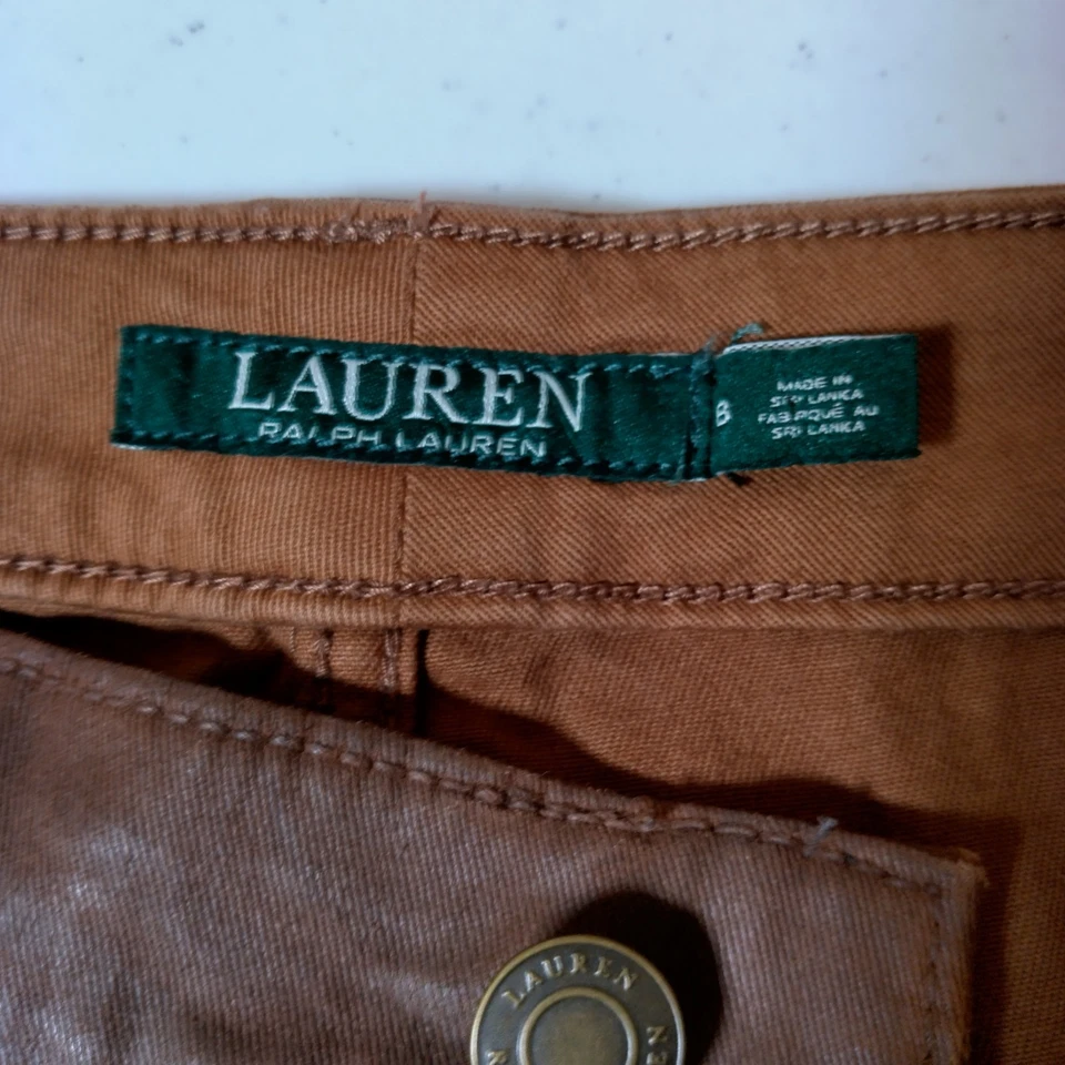 Pantalones al Tobillo Lauren Ralph Lauren Premier Ajustados Talla 8 Marrón Recubierto Imitación Cuero Foto 3 de 4