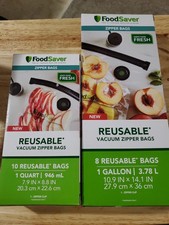 Food Saver Lot of Reusable 8 Qty Gallon & 10 Qty Quart Vacuum Zipper Bags