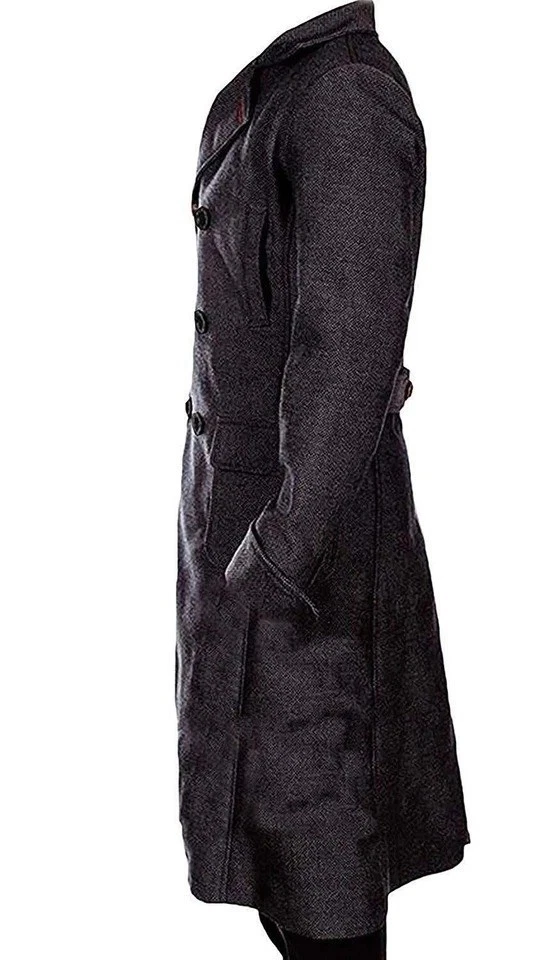 Sherlock Holmes Benedict Cumberbatch Winter Men's Black Wool Trench Coat Gift image 3