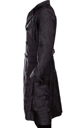 Sherlock Holmes Benedict Cumberbatch Winter Men's Black Wool Trench Coat Gift image 3