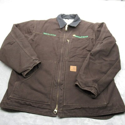 Carhartt Jacket Mens XL Brown Cotton Duck Canvas Sherpa Lined Full