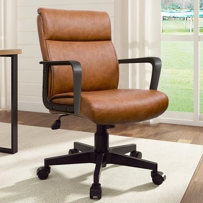 Artswish Leather Office Chair Brown Desk Chair with Wheels Arms