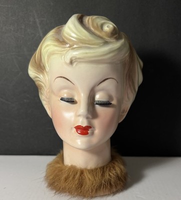 Lady Head Vase ENESCO 6-1/2  Faux Mink Collar Blonde