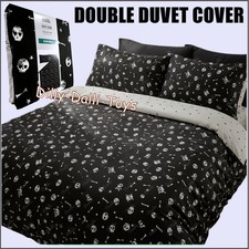 Schwarz & Weiß Totenkopf Knochen Doppel Bettbezug Bettset Wende Stern Gothic NEU