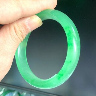 61.5mm Certificate Grade A Myanmar Natural Icy Green Jadeite Jade Bangle 1430