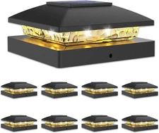 VOLISUN 4x4 Solar Post Cap Light 8pack,Solar Fence - 8 Pack, Black 