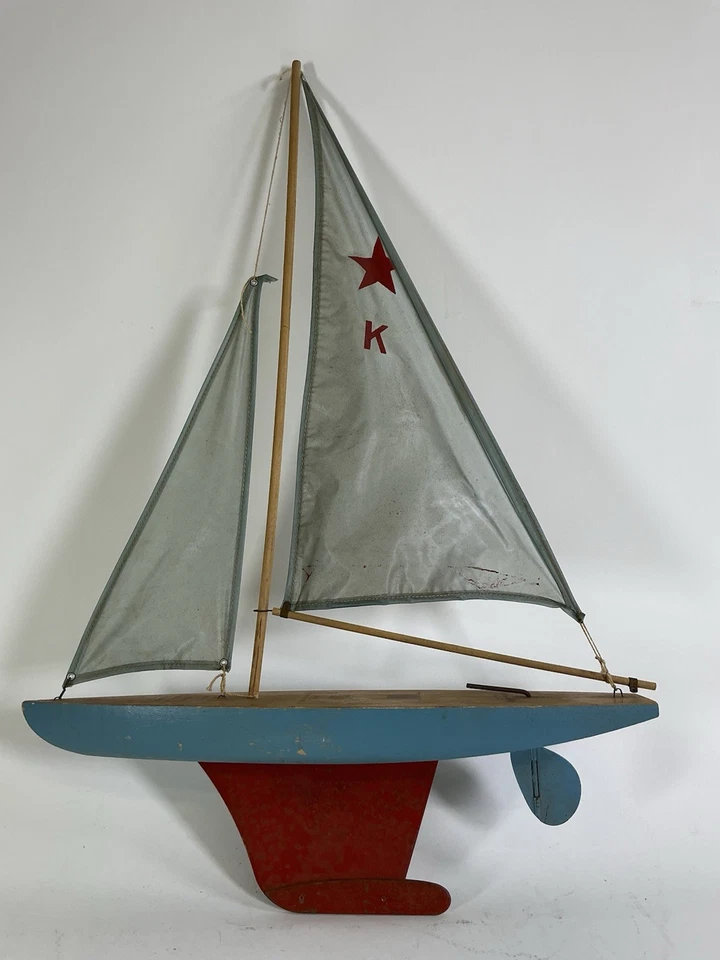 "Velero Keystone vintage de 20"" juguete náutico velas y mástil originales" Foto 3 de 4