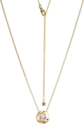 ELLE 17''+3'' Gold-Plated 925 Rolo Chain Necklace w/ Pink Amethyst Swirl Pendant