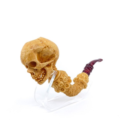 S. Yanik Meerschaum Pipe Handcrafted Churchwarden Pipe Skull Design - Picture 3 of 6