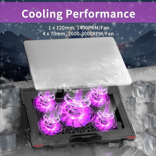 Laptop Cooling Pad with 5 Fans for 15.6 17.3 Inch Notebooks Purple Lights - Afbeelding 4 van 11