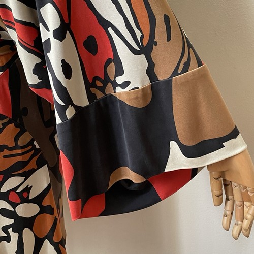 ISSA LONDON Red Brown Abstract Twist Wrap Front Kimono Sleeve Mini Dress Size 4 - Picture 7 of 19