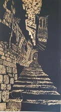 A Vintage Linocut block print Signed Arieh Kimhi, Jerusalem 1974, 10/130