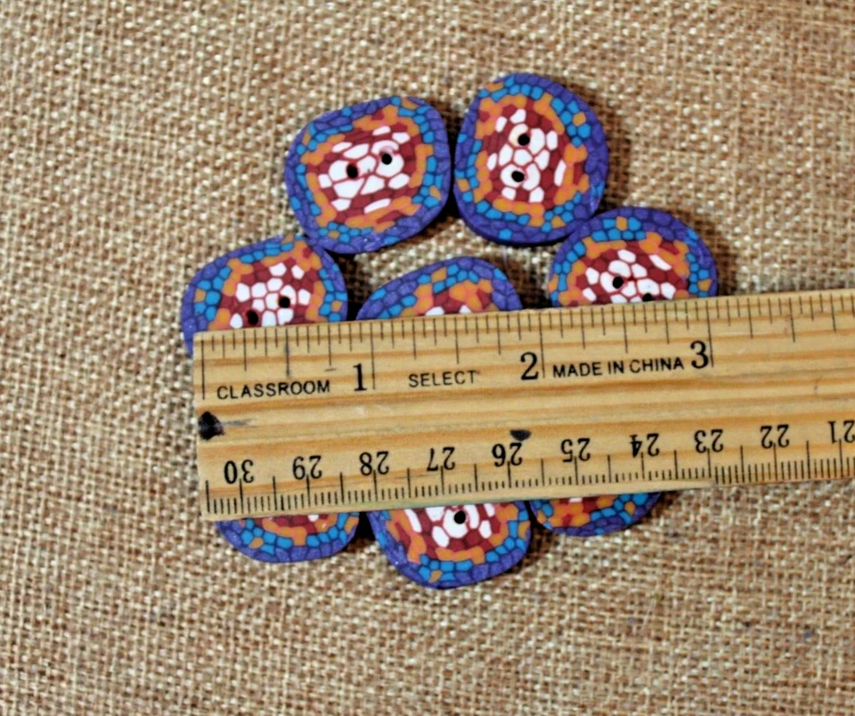 Set of 8 Polymer Fimo Clay Multicolor Abstract Buttons Just Under 1" Across - Image 3 of 3