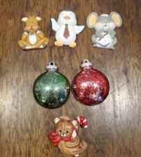 Vintage 1980s Christmas Magnets Mixed Set of 6 Animals Ornaments Teddy Bear 