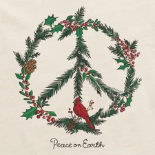 NWT Womens Life is Good Winter Pines Peace On Earth Wreath Putty SS Crusher Tee