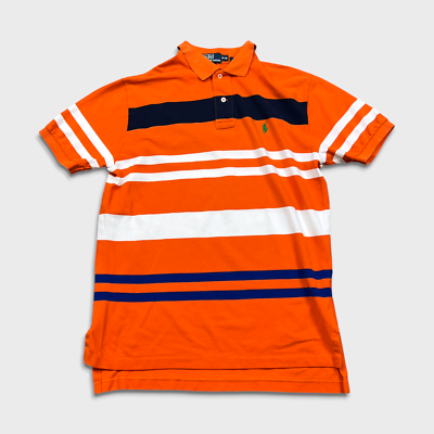 Vintage 90s Polo Ralph Lauren Shirt Mens Medium Orange Pony Stripe