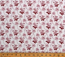Cotton Red Trailing Vine White Civil War Scarlett Fabric Print by Yard D409.12