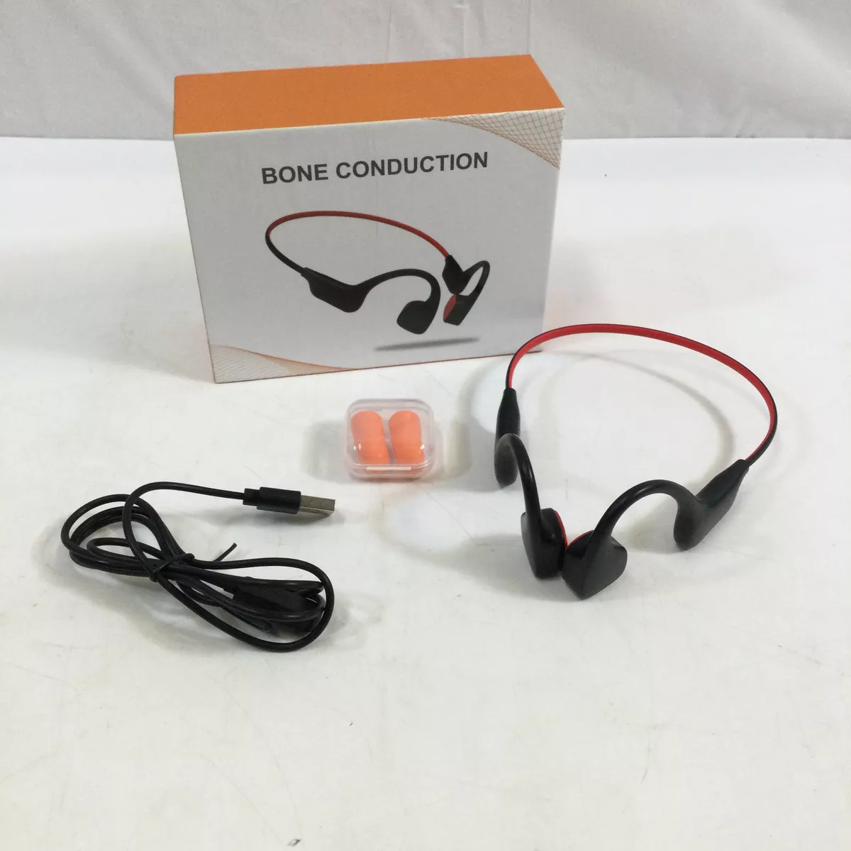 OFUSHO Black Red Wireless Bluetooth Bone Conduction Open Ear
