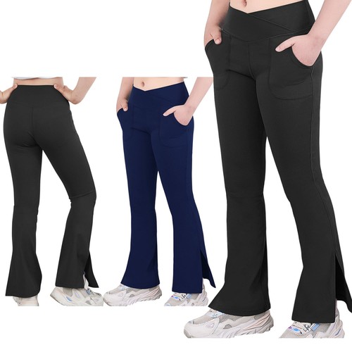 Girls Yoga Flare Pants Stretchy Jazz Dance High Waist Gym Workout Sport Trousers - Picture 4 of 20